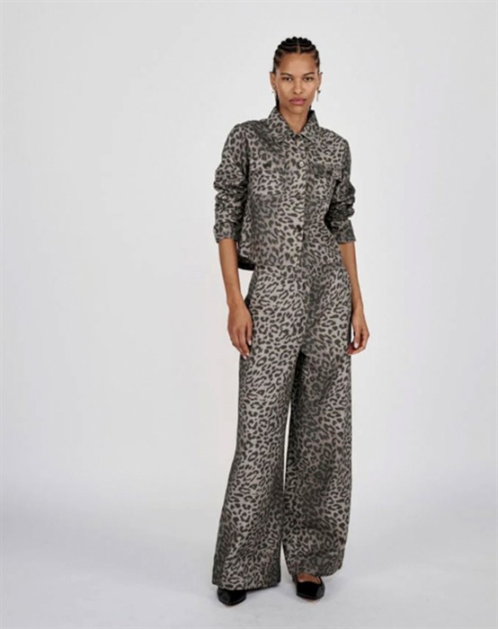 Inja Leopard print Wide Leg Bukser - Snow Leopard
